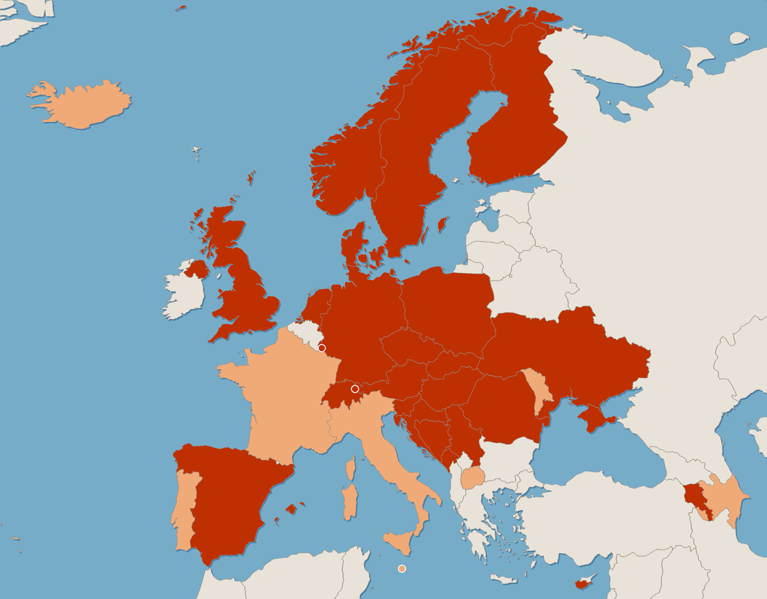 Carte de l’Europe : États ayant ratifié ou seulement signé la Charte européenne des langues régionales ou minoritaires